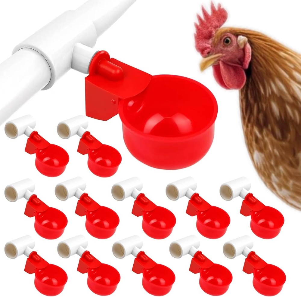 24 Pack Automatic Chicken Waterer Cups Kit, Gravity-Fed Poultry Drinker with PVC