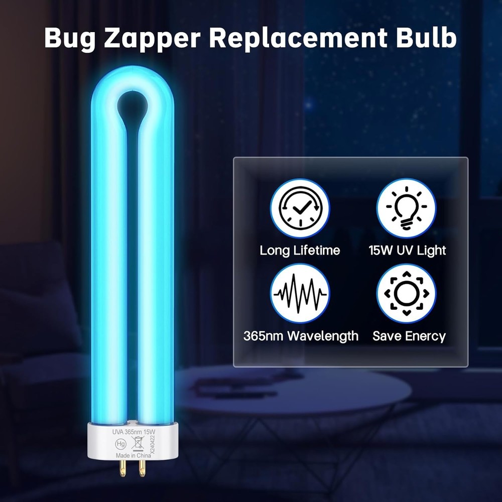 Efficient 15W UV Bug Zapper Light Bulb - U-Shaped 4-Pin Design, Attracts Insects
