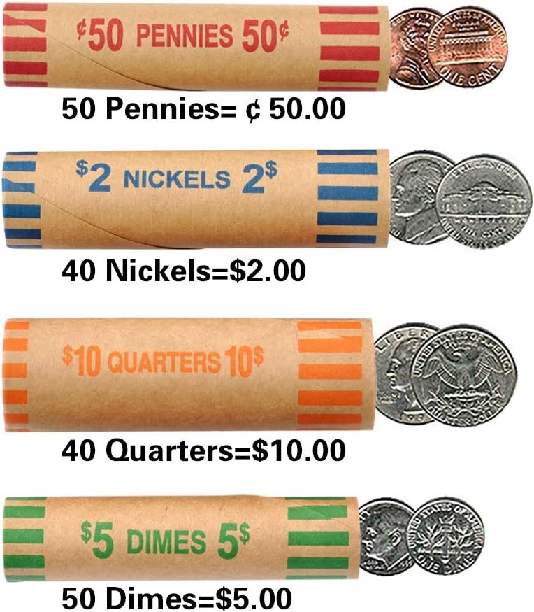 100pcs Assorted Heavy Duty Preformed Coin Wrappers Rolls - 100-Assorted