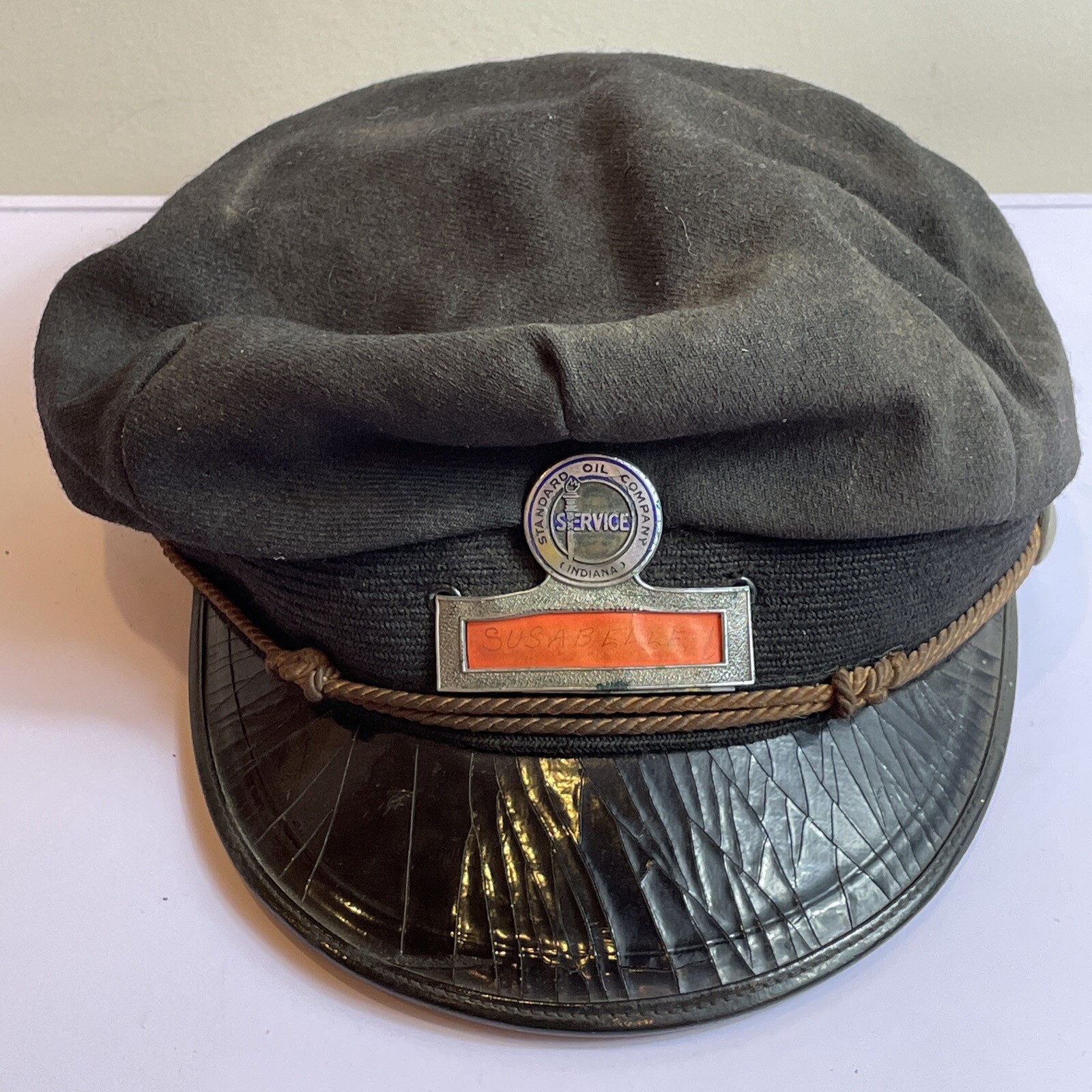 VINTAGE STANDARD OIL Indiana CO METAL ENAMEL SERVICE NAME GAS Hat Marshall Field