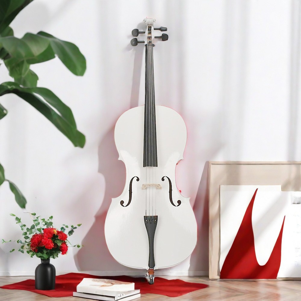 4/4 Full Size White Acoustic Cello Set, Top Grade Beginner Cello & Violoncello