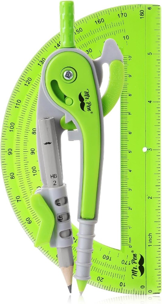Light Green Compass and Protractor Set - Precision Geometry Tools for Artists