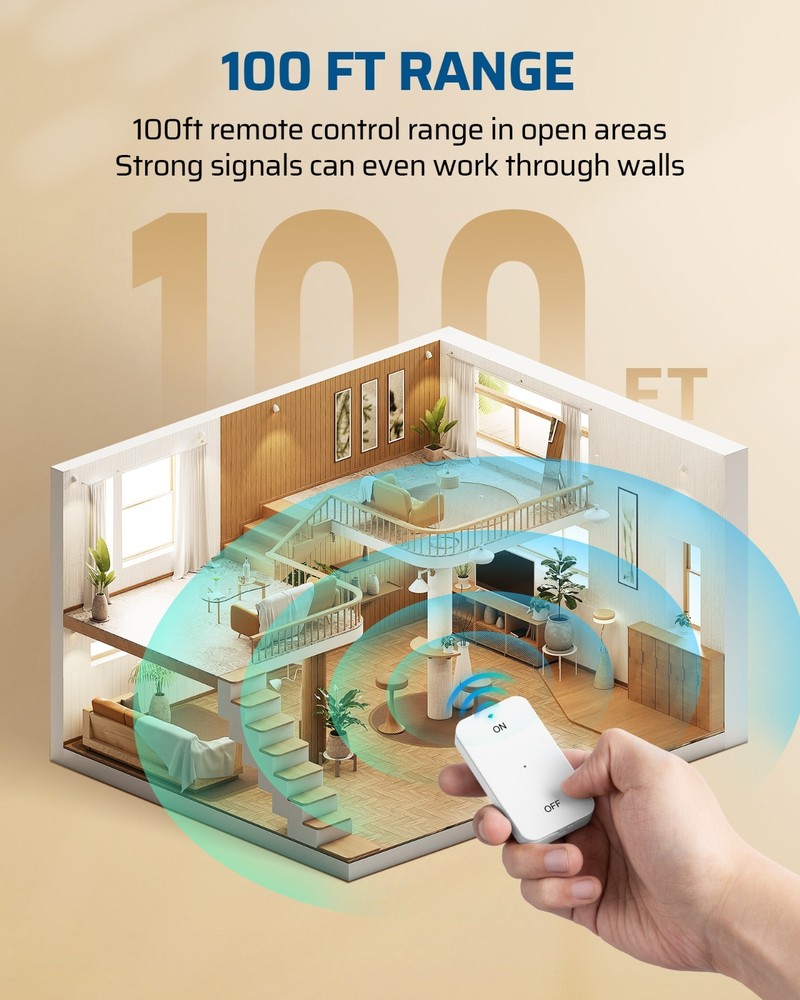 EDISHINE Wireless Light Switch&Receiver Kit 15A Hight Power Remote Light Switch