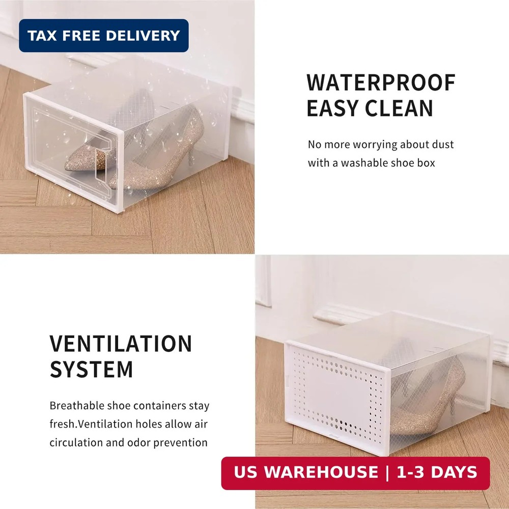 X-Large Plastic Clear Shoe Storage Boxes Stackable 12 Pack Fit Size 11, Shoe Rac
