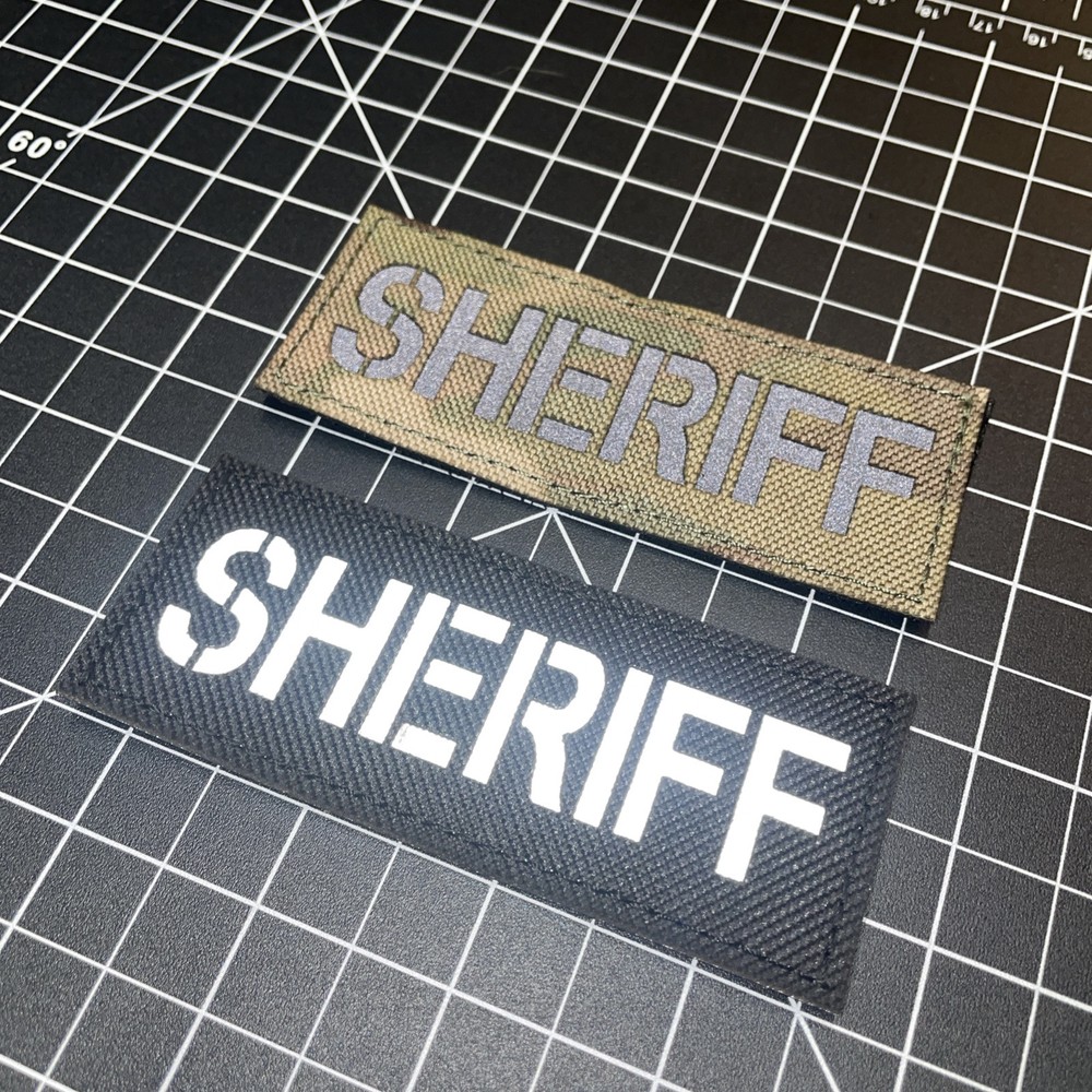 Sheriff IR Infrared Reflective Patch Tactical Police hook Loop Black 4"