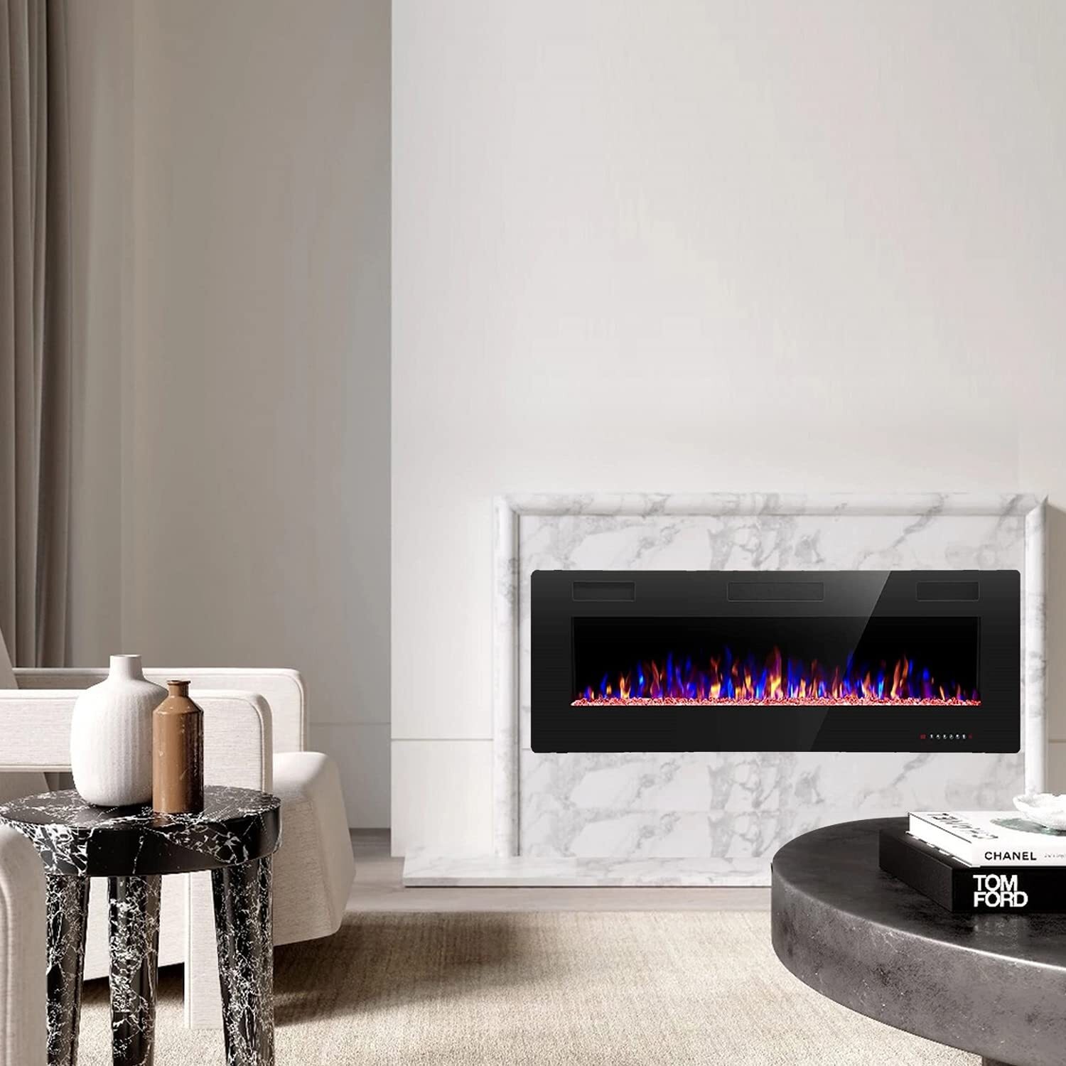 Electric Fireplace Wall-Mounted & Recessed,30''-68'',Ultra-Thin Fireplace Heater