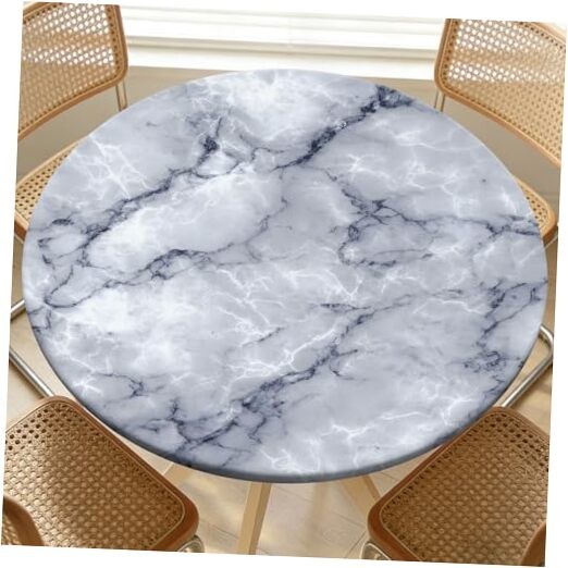 Round Fitted Table Cloth with Elastic Edge Design Table 44" (Round) Marble
