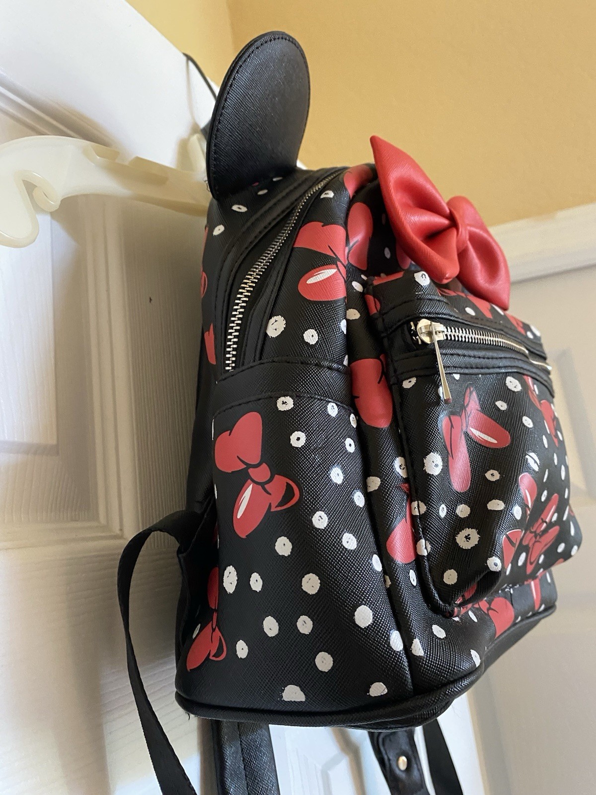 Disney Parks Minnie Mouse Mini Backpack Black Quilted Ears with Red Bow NEW