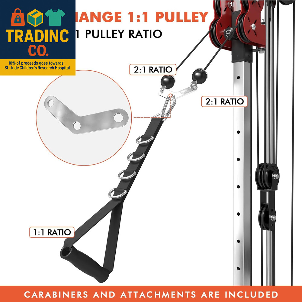 Wall Mount Cable Station, Cable Crossover Machine with Dual Pulley System and 18