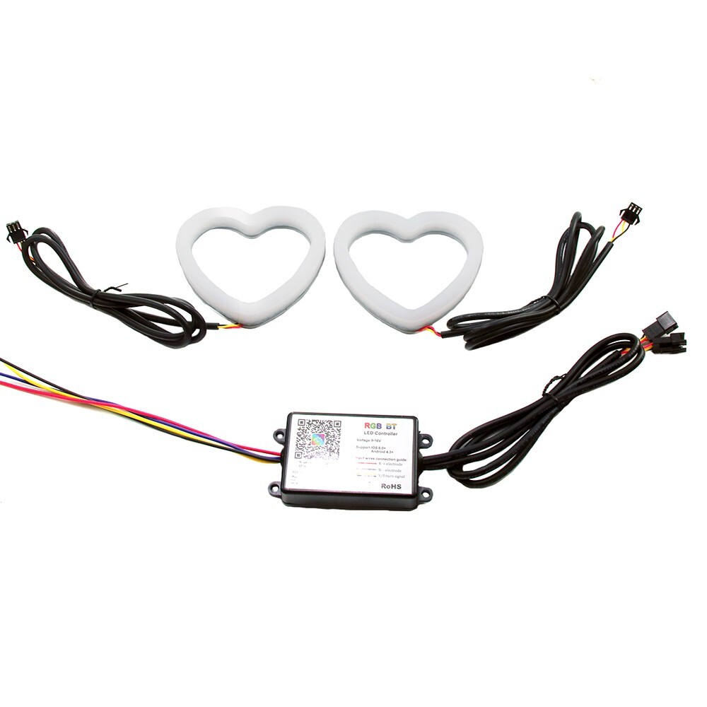 APP control Car RGB Heart LED Angel Eyes Halo Rings Headlight DRL Light Retrofit