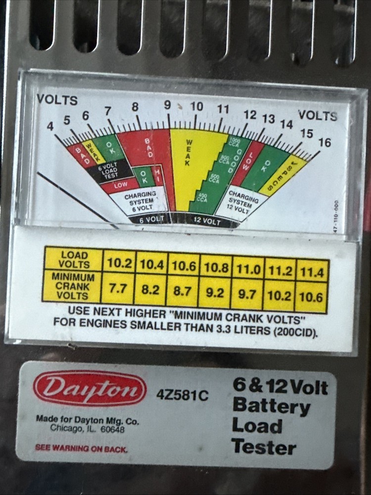 DAYTON BATTERY LOAD TESTER 6 & 12 VOLT