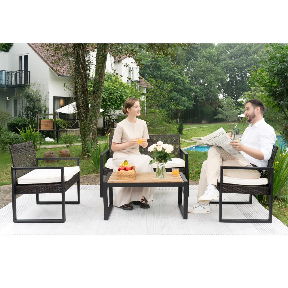 4 Piece Patio Conversation Set Outdoor Furniture Balcony Porch Garden Backyard
