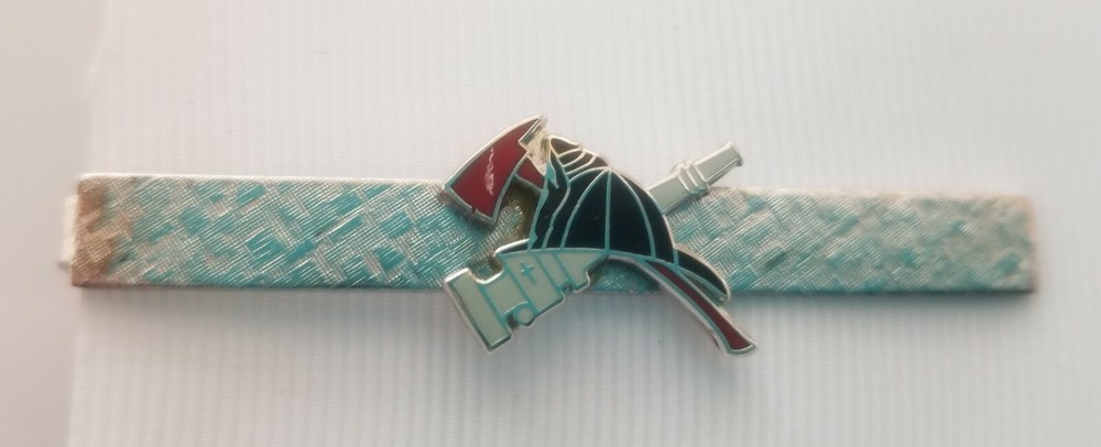 Tie Clasp 2.25 in long Fire Silver Hose, Helmet, Bugle FIREFIGHTER