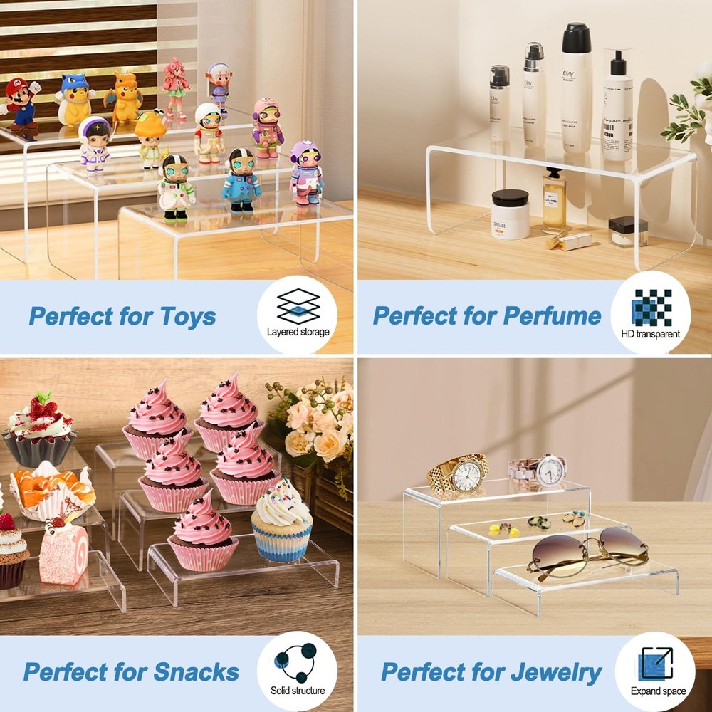 6PCS Acrylic Display Risers, 12'' Large Acrylic Risers Display Stands,Tiered ...