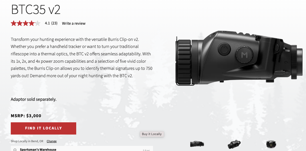 Burris BTC35 v2 Thermal Clip-on Optic