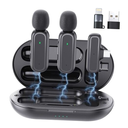 2 Pcs Wireless Lavalier Microphone for iPhone iPad Android PC, Mini Mic with