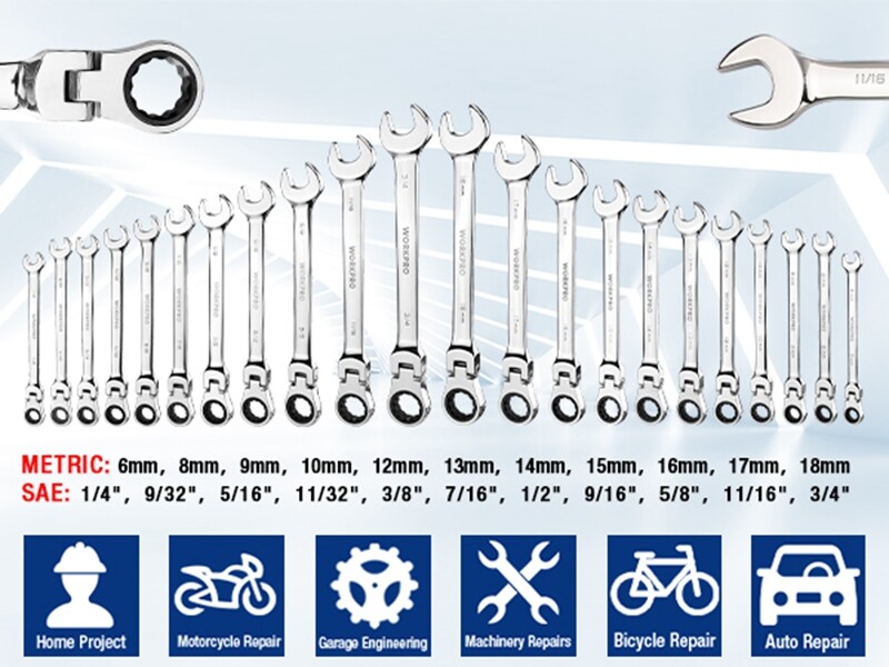 WORKPRO 22PC Ratcheting Wrench Set 72-Teeth Flex-Head Ratchet Combination Wrench