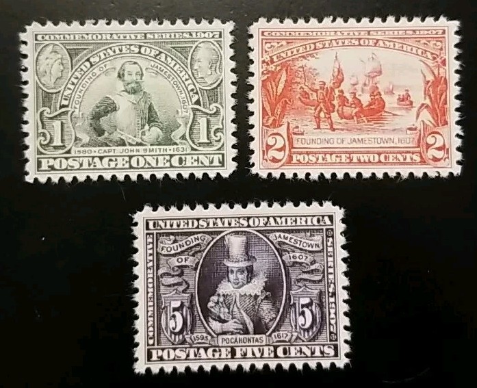 US Stamps SC# 328-330 1907 Jamestown Commemoratives Replica Set