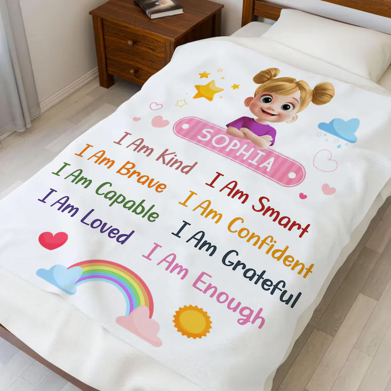 Custom Name Affirmation Blanket Positive Message Personalized Gift Soft