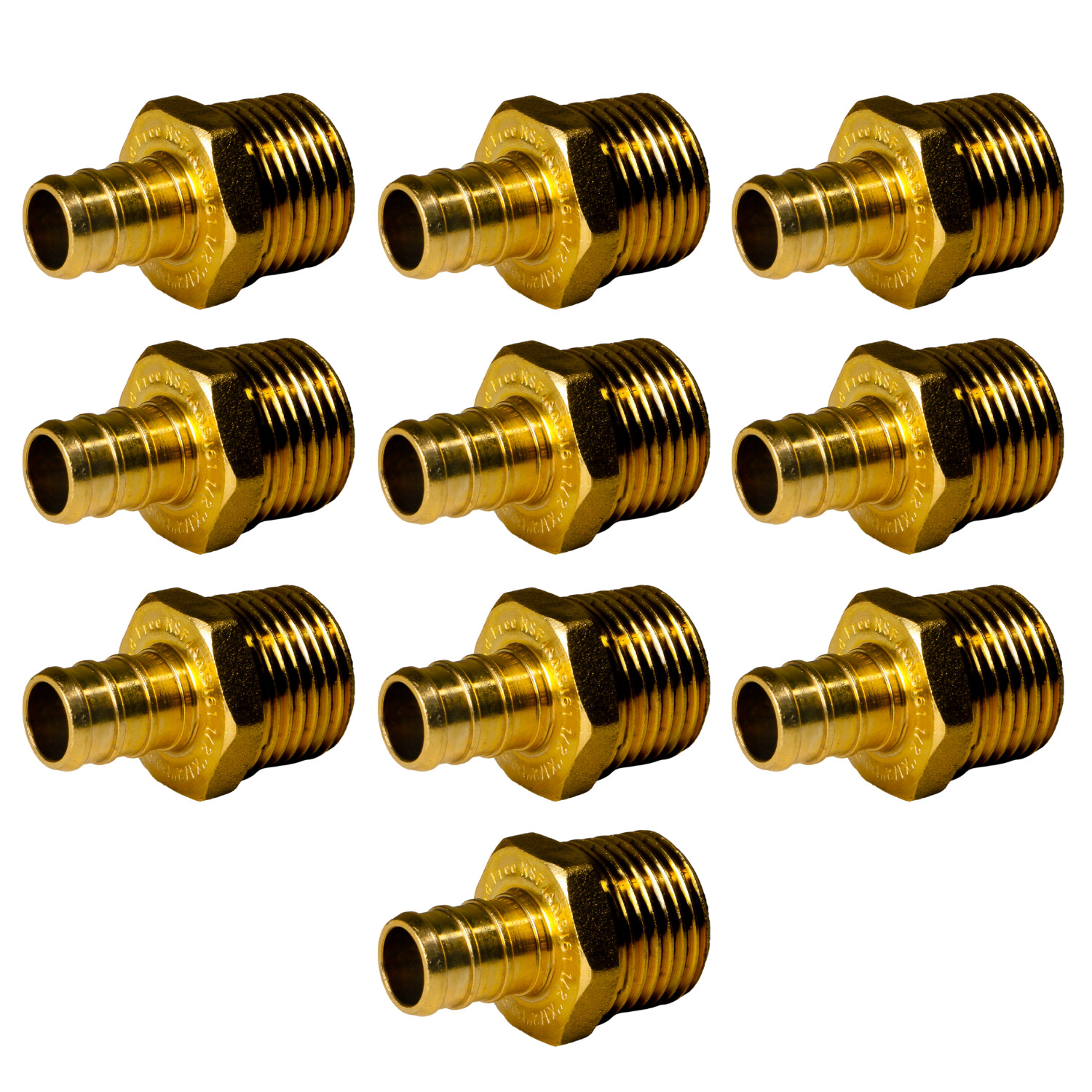 10 Pack  XFITTING 1/2" Pex B Male Adapter, Lead Free Brass, Pex Barb Crimp, MNPT