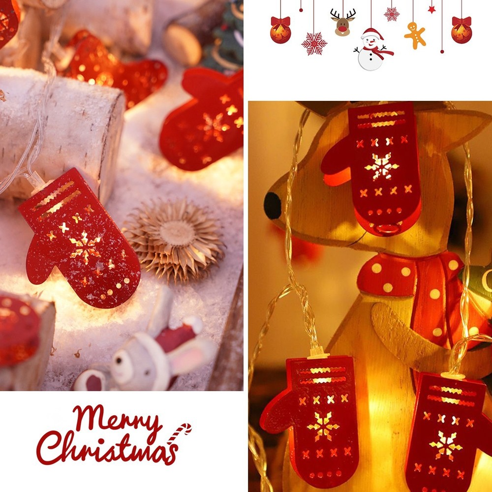 Christmas LED Light String Iron Christmas Gloves Ornament String Light