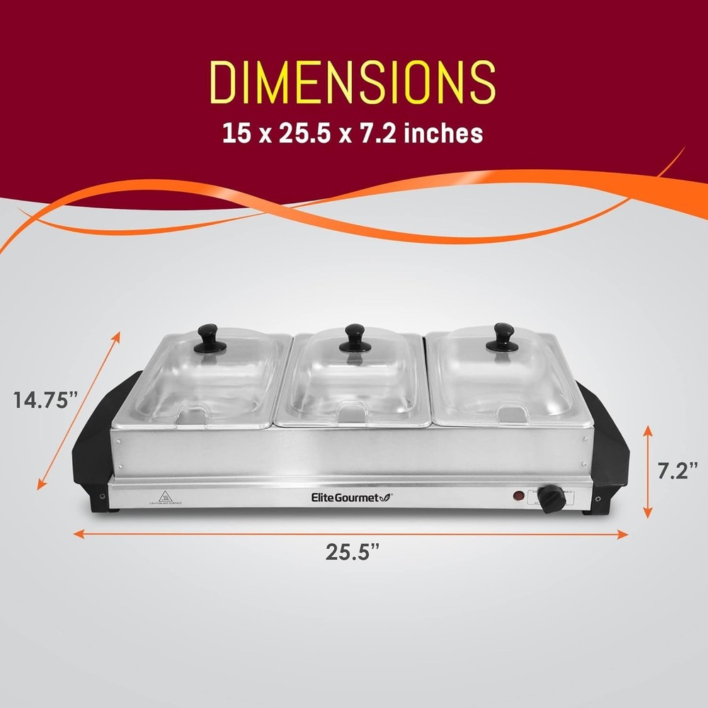 Electric Buffet Server, 3 Trays, Stainless*