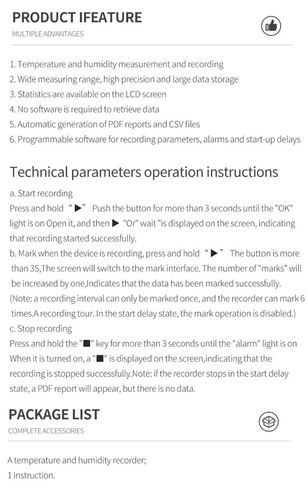 Data logger USB Temperature Humidity 32000 Points Recorder Capacity Reusable