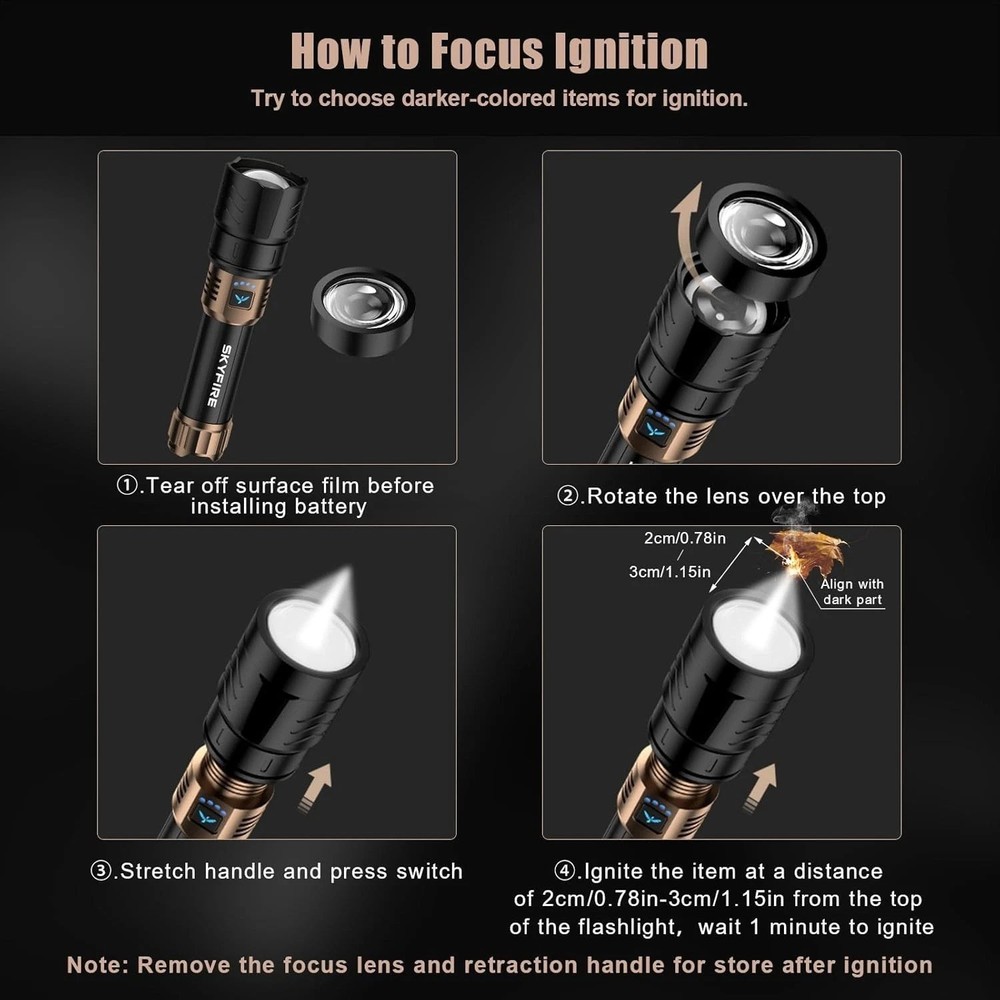 Waterproof Tactical LED Flashlight - 2000lm Brightness & Emergency Fire Starter