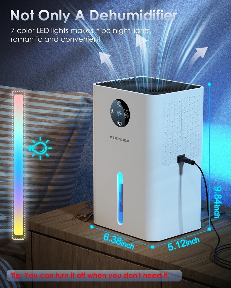 Dehumidifier 63oz Capacity Auto Shut-Off, Sleep Mode, Defrost, Quiet & Efficient