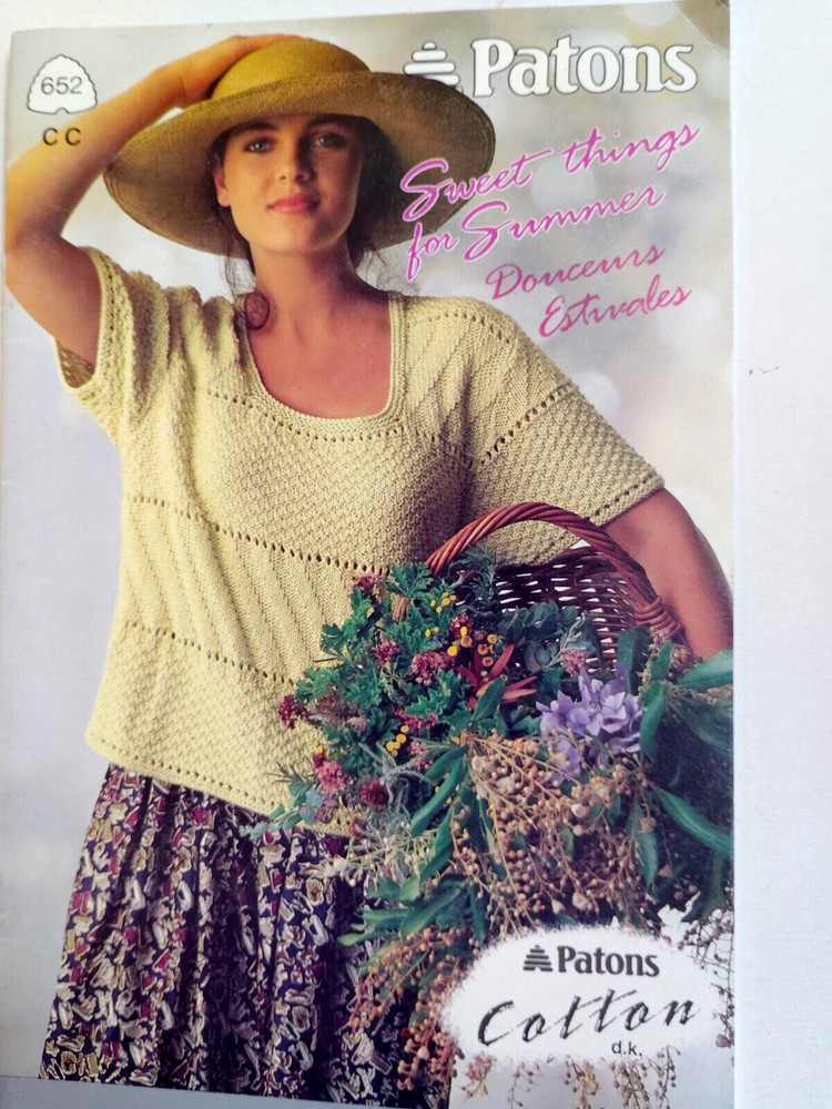 Patons Cotton 652 Knitting Leaflet Booklet Pattern VTG Sweater Pullover Cable