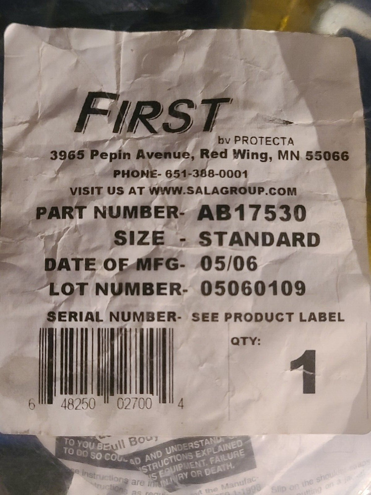 NEW SEALED Protecta First, AB17530, 5-Point Adjustment Harness, With Back D-Ring