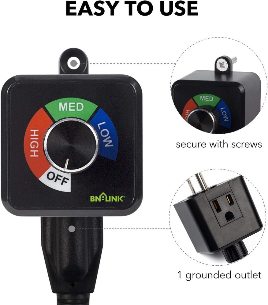 Variable Fan Speed Controller Plug-in Electric 3 Speed Regulator Adjuster Cor...