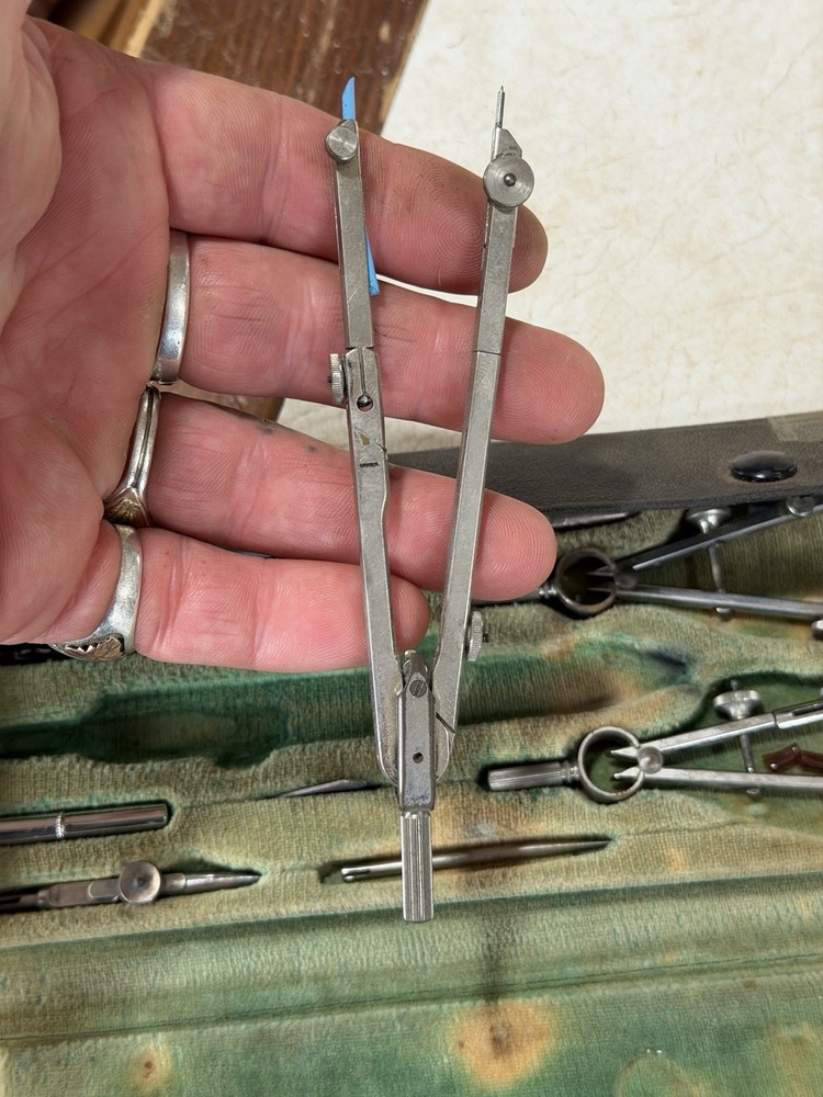 Vintage Drafting Tools Tower Germany 8 pc engineering 607.51051 orig case