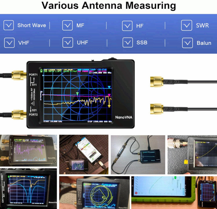 NanoVNA-H V3.7 Vector Network Analyzer, 9KHz-1.5GHz Antenna SWR Smith Chart