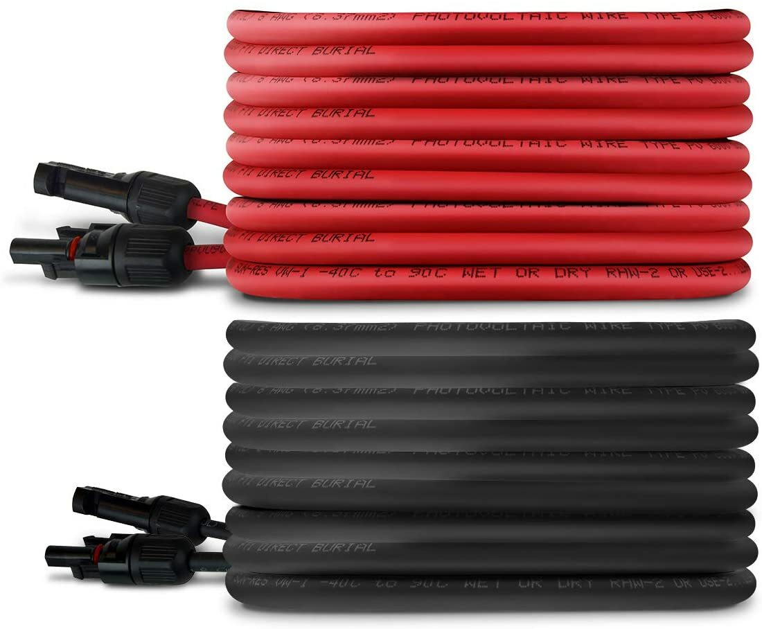 TEMCo 8 AWG Solar Panel Extension Cable - 150 Feet Black + 150 Feet Red