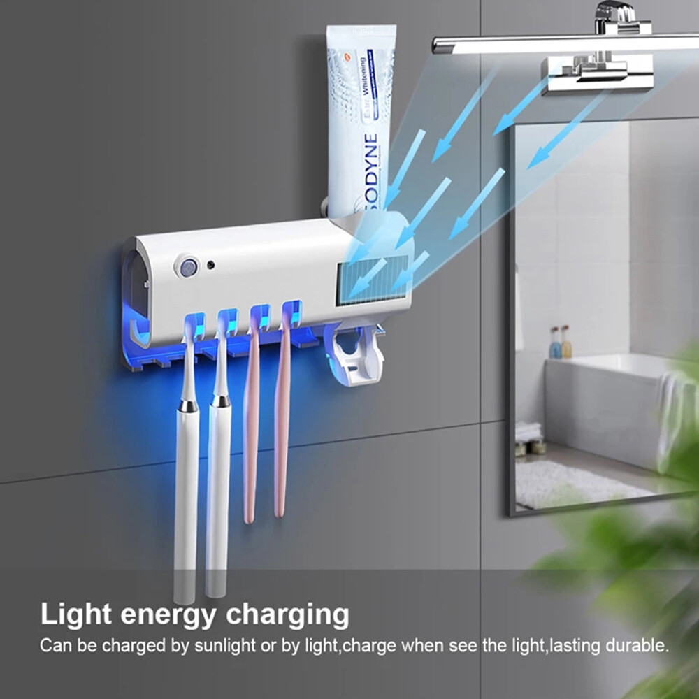 UV Light 4 Toothbrush Holder Electric Cleaner  Automatic Toothpaste Dispenser