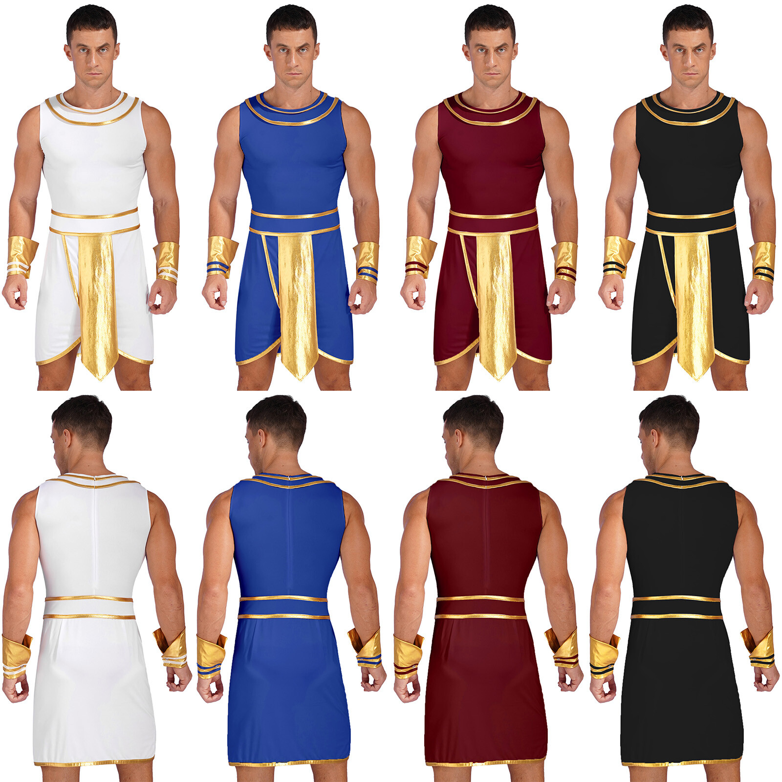 US Mens Egyptian Costume Adult Set Toga Outfit Performance With Cuffs Round Neck