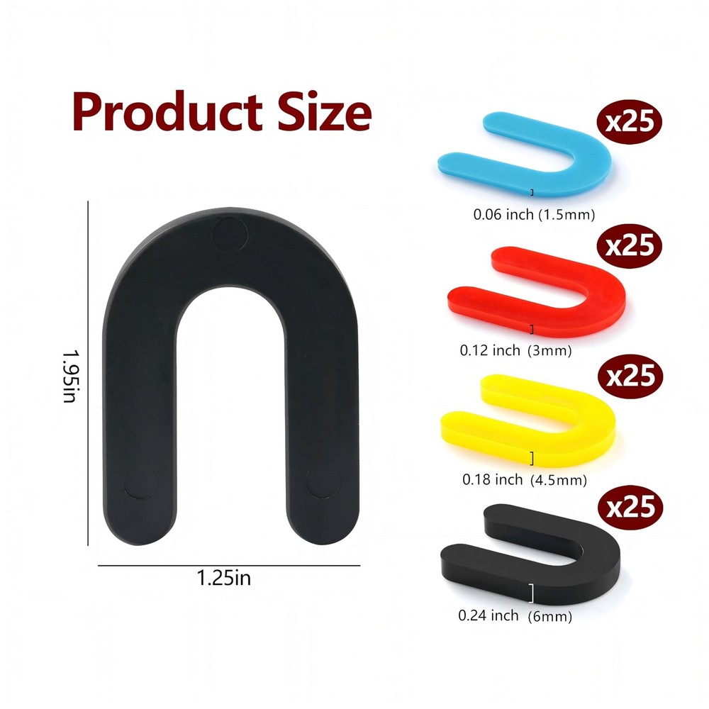 KCKHFA 100pcs Tile Spacers, Plastic Shims for Leveling, Horseshoe Multicolor