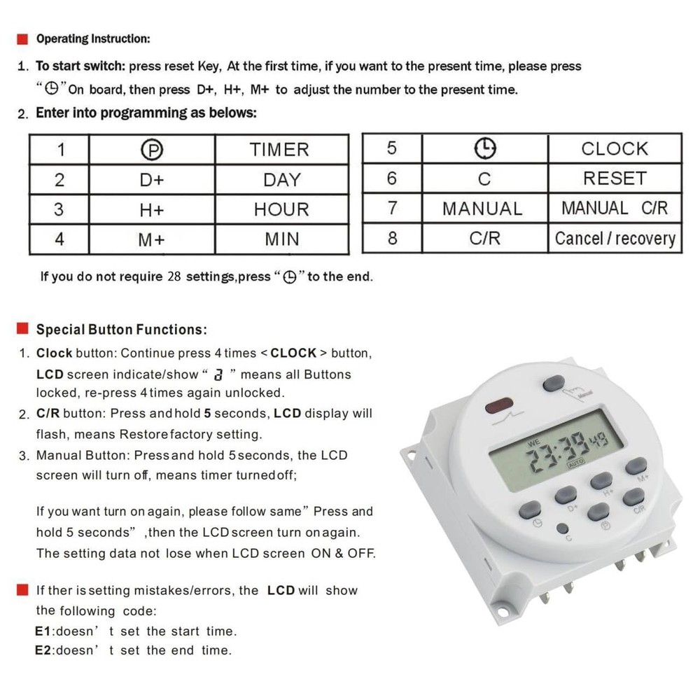 Time Switch Relay,Digital LCD Programmable Timer,110V AC Input,200-250V 16A O...