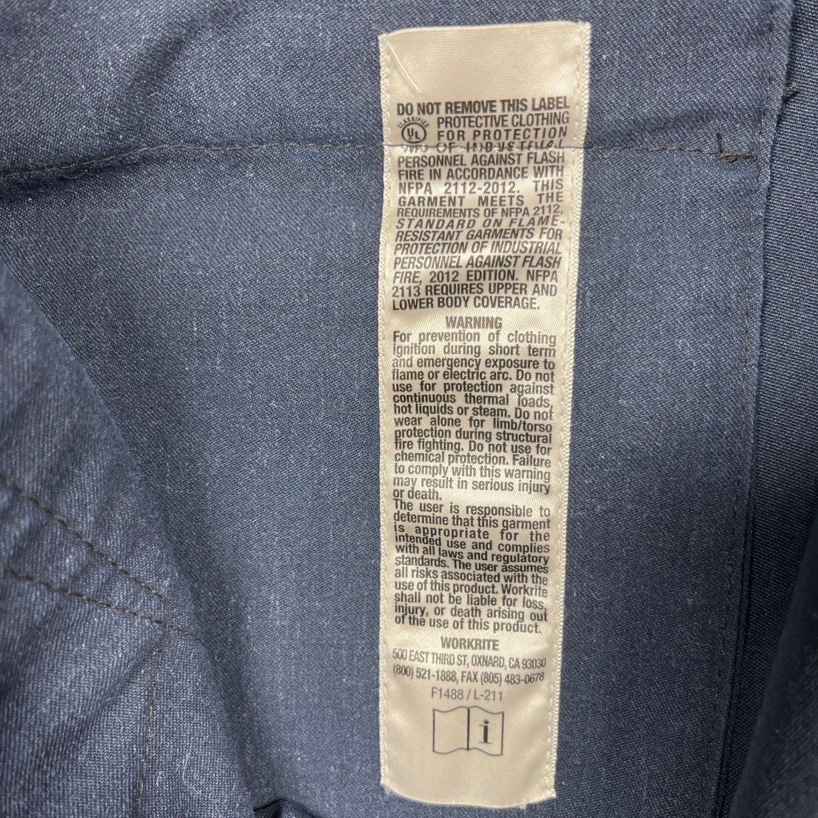 Workrite FR Work Pants Mens 38x35 Navy Blue Nomex IIIA Flame Resistant 402NX75NB