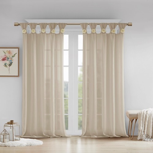 AS Floral Embellished Cuff Tab Top Solid Curtain Panel(Only 1 Pc Panel)50x63"