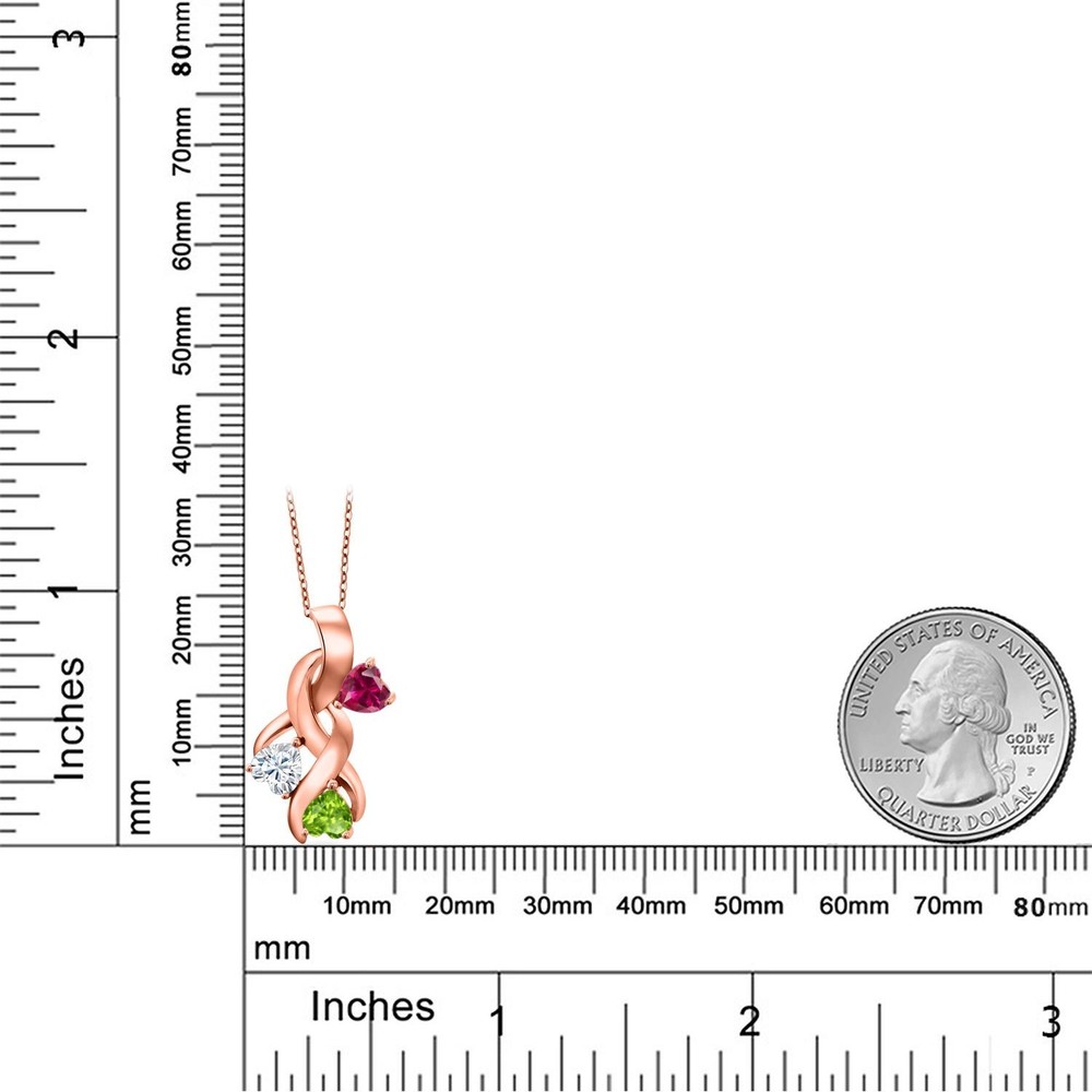 18K Rose Gold Plated Silver Created Ruby and White Moissanite and Peridot