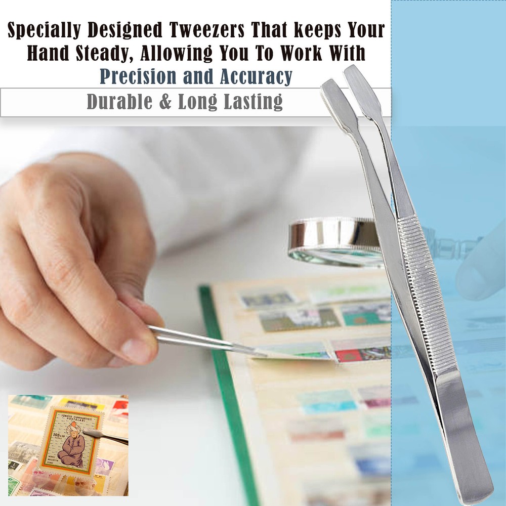 Angled Flat Wide Tip Stainless Steel Tweezer Forceps - Electronics,Beading,Hobby