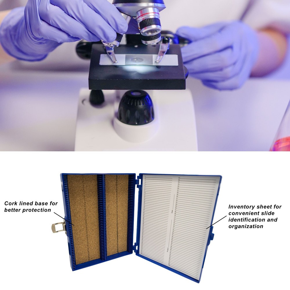 100-Place Microscope Slide Storage Boxes with Cork Lining, 5/Pack, 30/Case