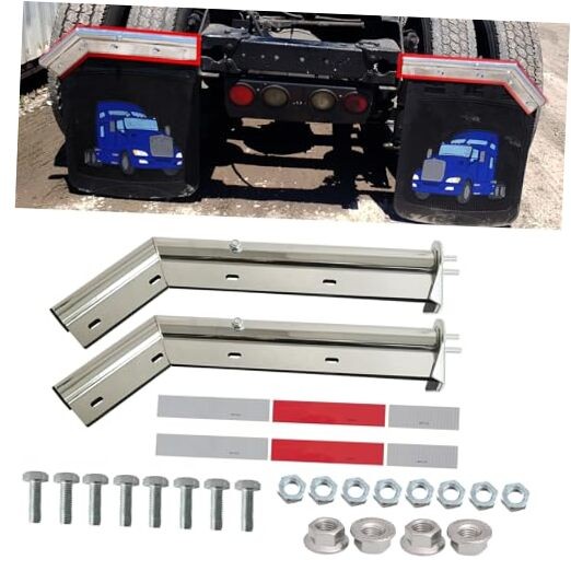 Angled Spring Loaded Mud Flap Hanger Bracket Set 1-1/8" Bolt Spacing Chrome