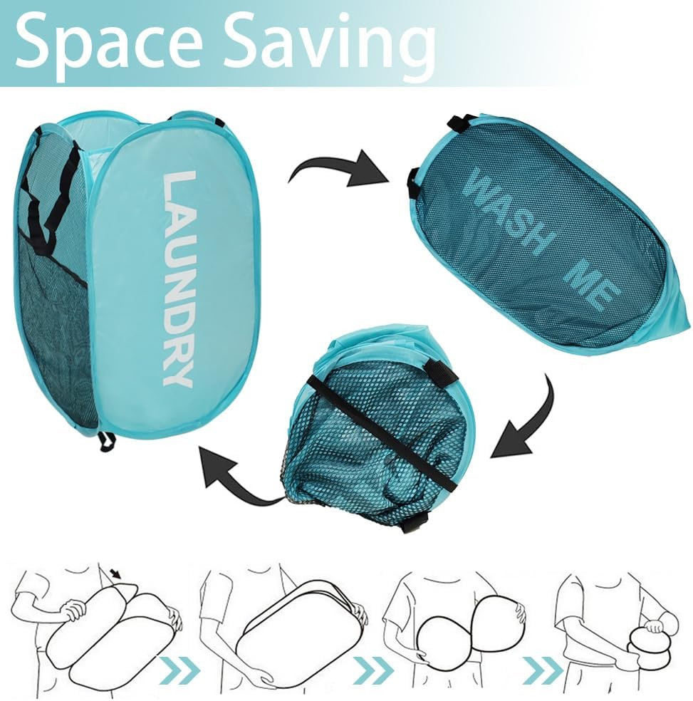 Collapsible Laundry Hamper 2 pack Mesh Pop Up Laundry Hamper with Handles, Fo...