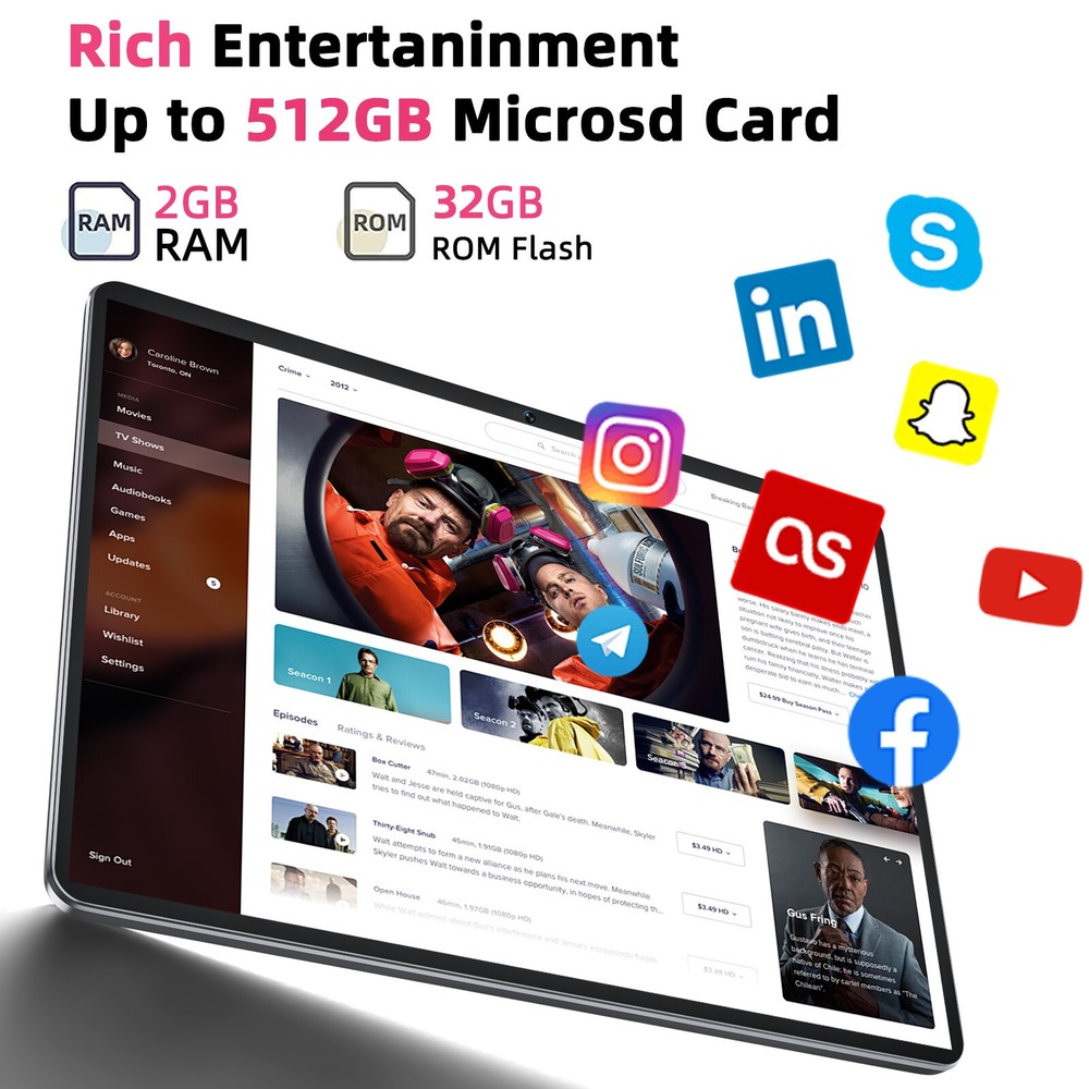 SGIN 10.1 Inch Tablet 2GB RAM 32GB ROM Android Tablet Quad-Core IPS Screen
