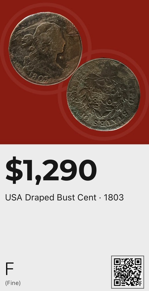 1803 Draped Bust Large Cent Copper Coin US Coin