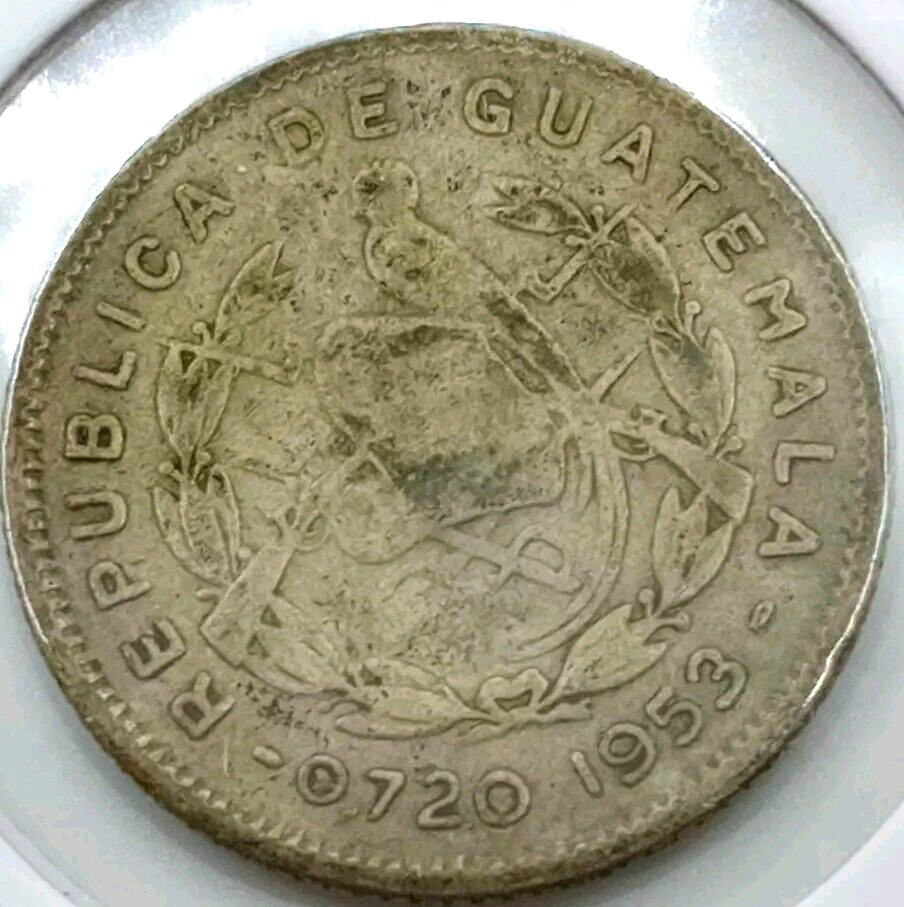 Guatemala 1953 5 Centavos VF+ .72 Silver