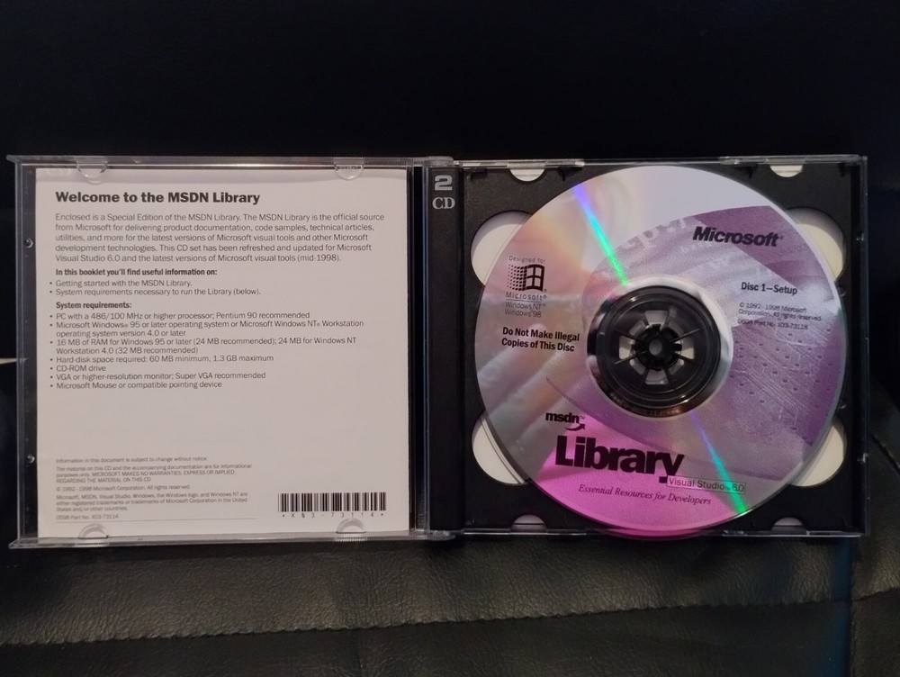 Microsoft Visual Studio Library Essential Resource Developers 6.0 MSDN 2CD Set